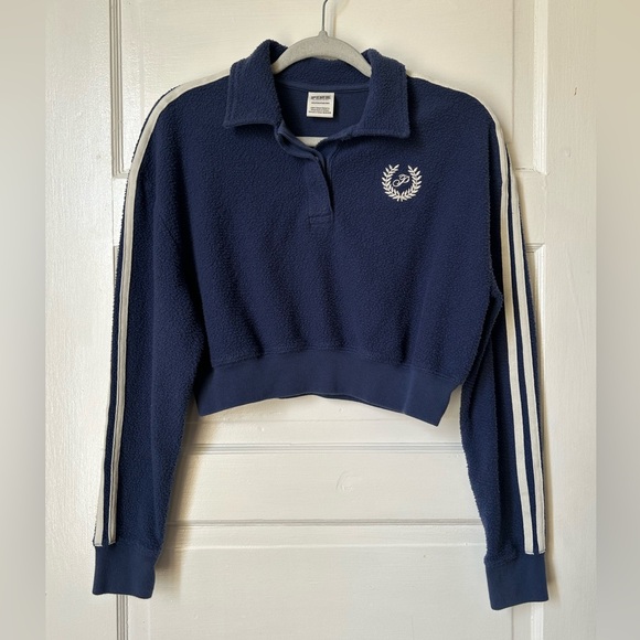 PINK Victoria's Secret Women's Fleece Cropped Polo Sweatshirt in Midnight Navy - Picture 3 of 9